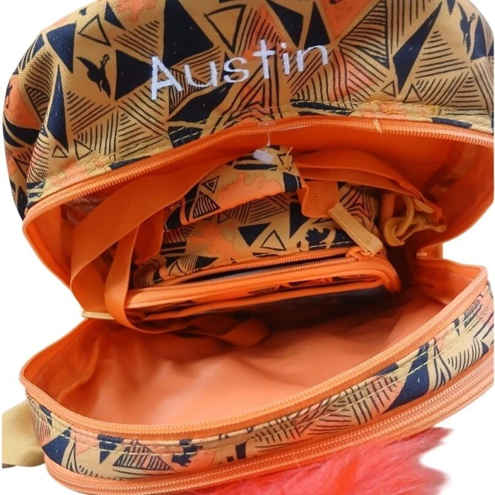 Disney Lion Guard Kion Backpack Kids OS Tan Orange 3D Ears Faux Fur School Bag‎